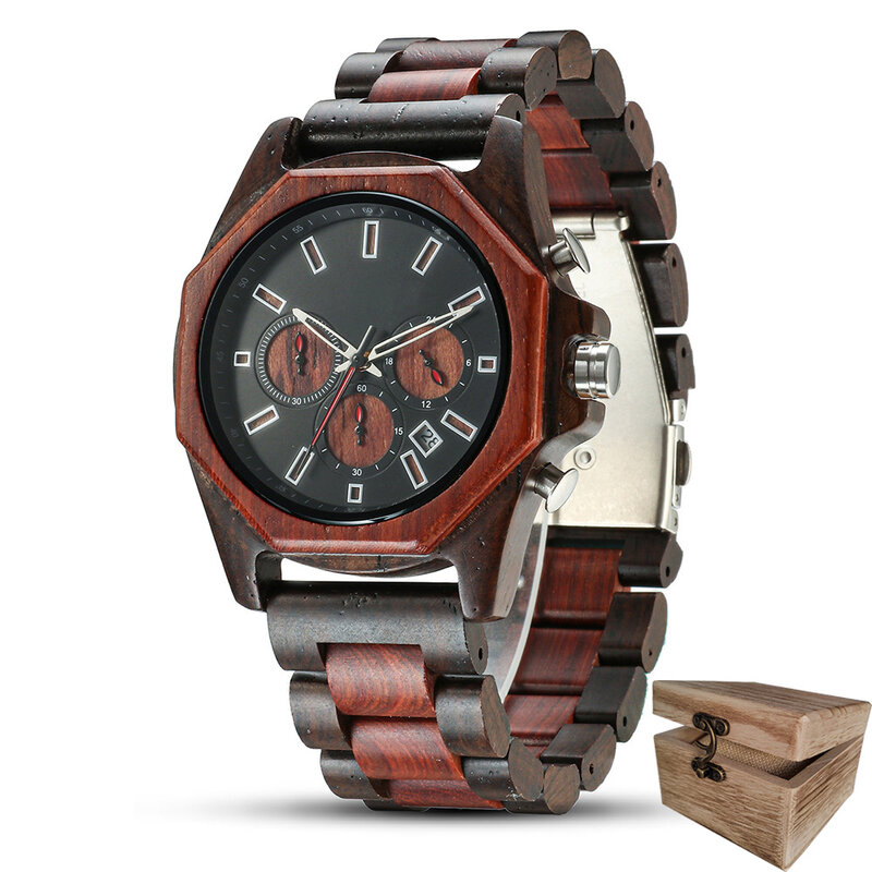 خشبية الرجال الساعات شخصية موضة رجال الأعمال الخشب ساعة متعددة الوظائف الرياضة كوارتز ساعة معصم للرجال reloj hombre