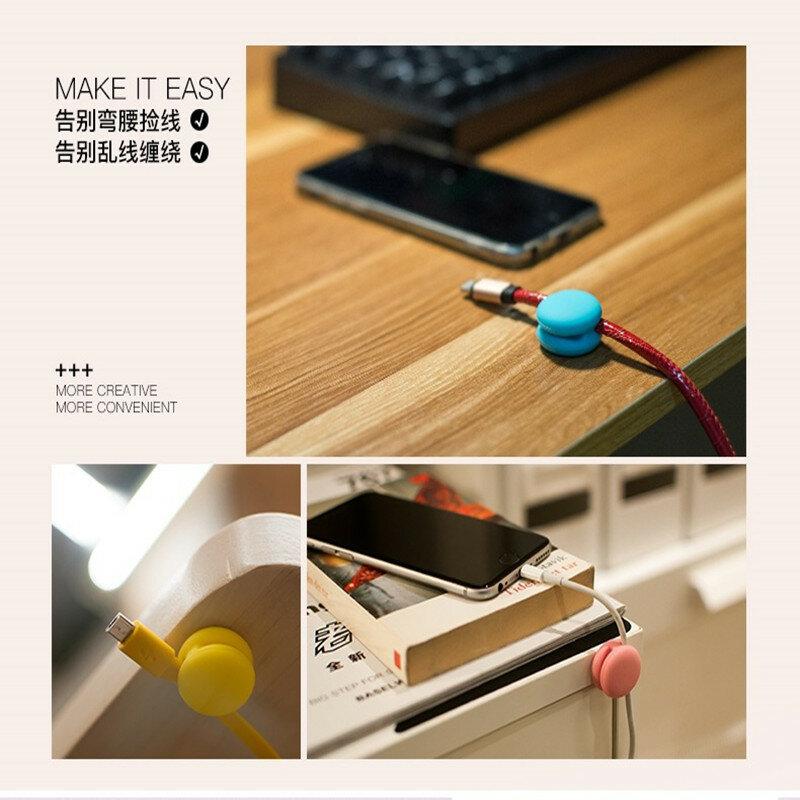 Macaron Cord Manager Colorful Desktop Charging USB Cable Retaining Clip Hub Fastening Clamp Desktop Cord Manager