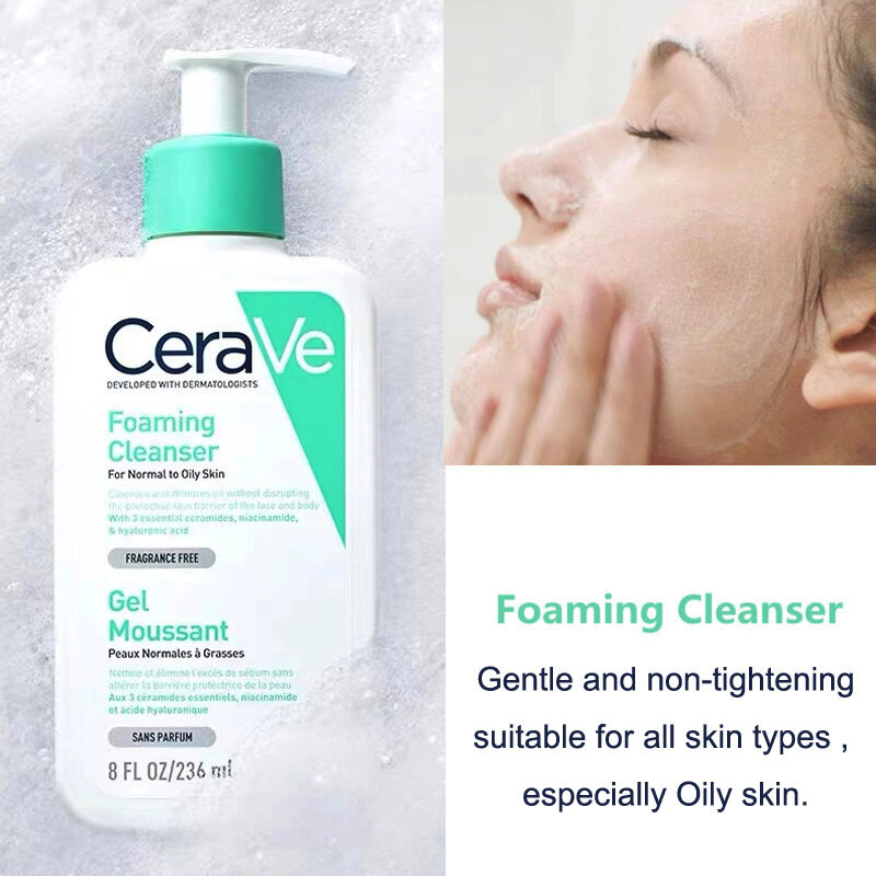 CeraVe SA التنعيم المطهر علاج حب الشباب ترطيب المطهر ترطيب لا تحفيز للبشرة الجافة الدهنية غسل الوجه 236 مللي