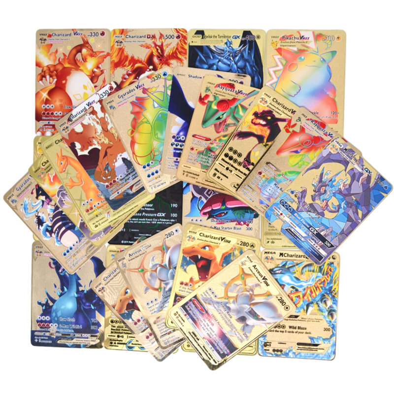 أحدث بوكيمون الذهب بطاقة معدنية الخامس ستار Charizard Arceus VMAX ميجا GX رسالة لعبة بطاقات للعب جمع بطاقة ألعاب أطفال