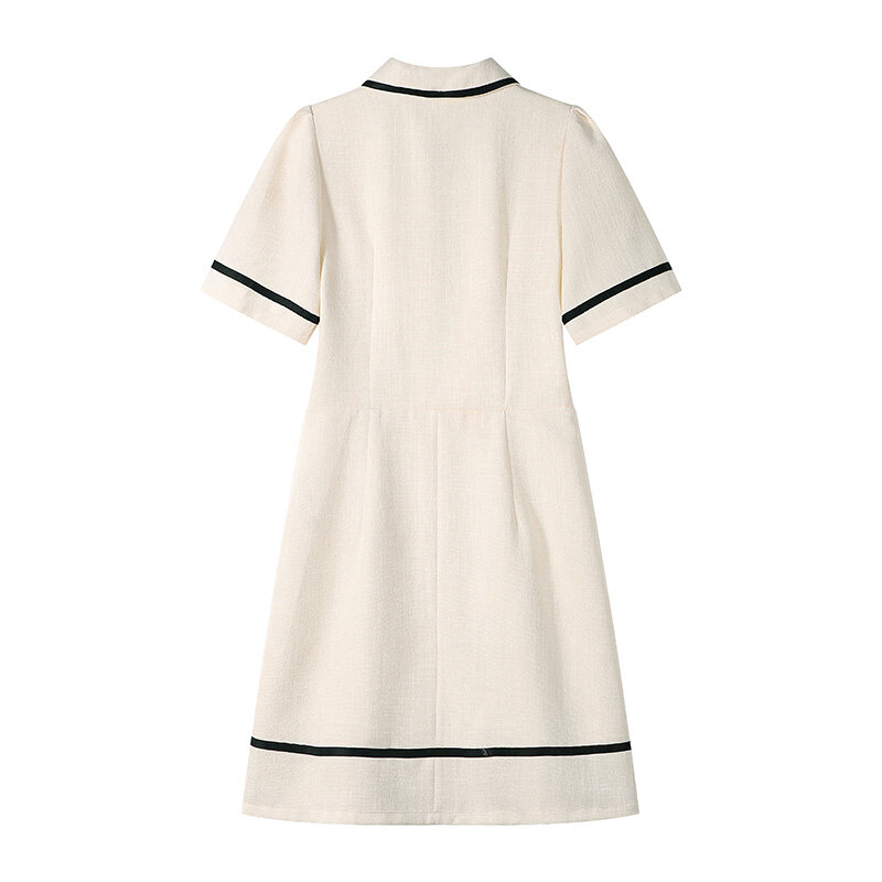 فستان أبيض نسائي قميص بولو بكم قصير ياقة 2022 عالي الخصر عرض تصميم thالأشعة تحت الحمراء تحسس خطوط متناقضة مميزة