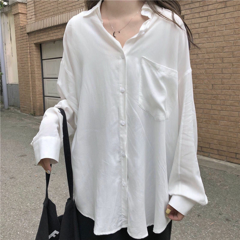 Autumn Summer Blouse Womens Tops Lantern Sleeve White Shirt Mid Length Ladies Tunic Solid Color Blouse Women Chemise Femme