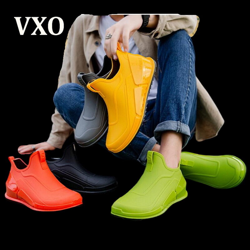 VXO احذية المطر الرجال قصيرة أنبوب في الهواء الطلق أحذية مضادة للماء غسيل السيارات الصيد أحذية من المطاط خفيفة الوزن الكاحل يوم ممطر الأحذية