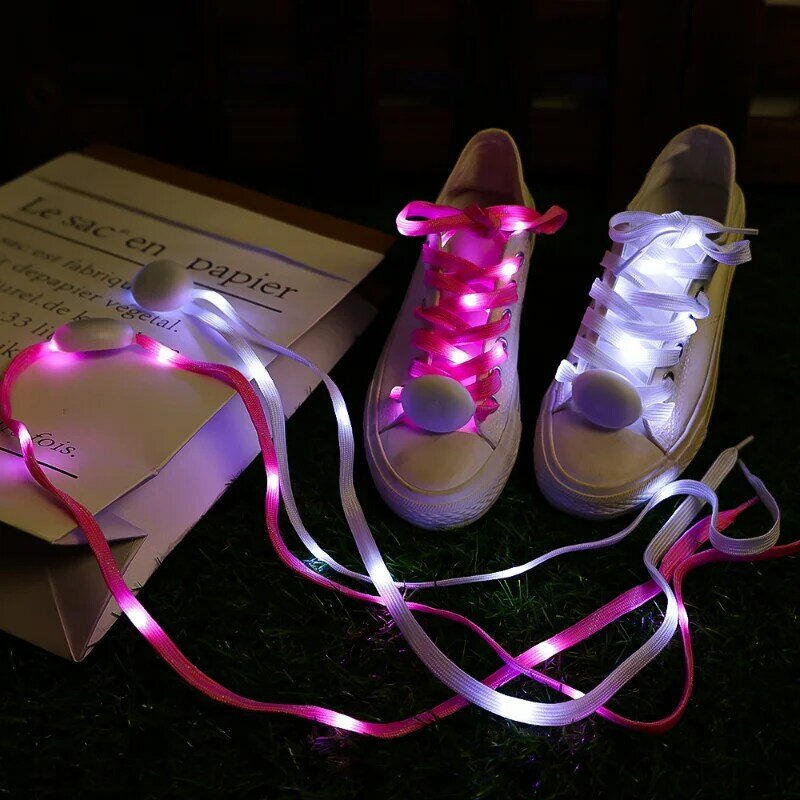 الوردي مضيئة رباط الحذاء توهج في الظلام ليلة أربطة الحذاء أحذية رياضية الرجال النساء أحذية رياضية الأربطة النايلون مضيئة رباط حذاء بمصباح Led