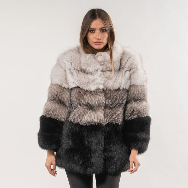 منتصف طول عالية الفراء الحقيقي جودة النساء معطف الطبيعي معطف دافئ سميكة الثعلب سترة فاخرة طويلة الشظية الشتاء