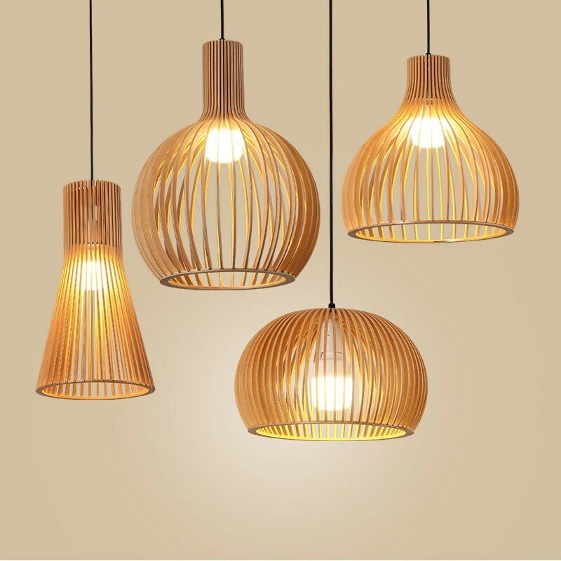 صناعة يدوية خشبية قفص العصافير قلادة مصباح هولندا ديكور المنزل E27 قلادة ضوء إضاءة داخلية لشريط غرفة الطعام