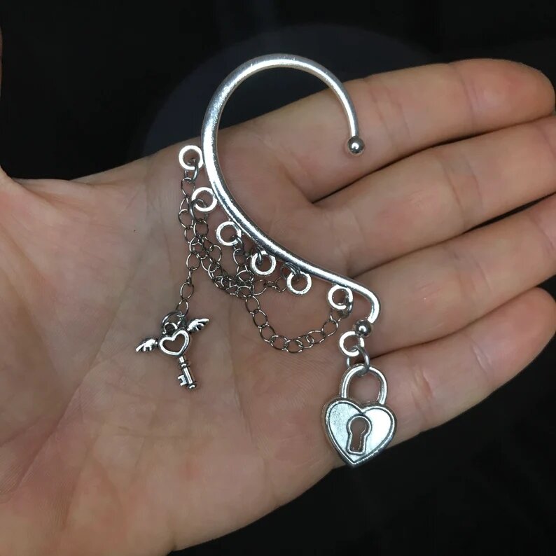 Earcuff Heart lock key earcuff Y2K Earcuff Romantic Gift