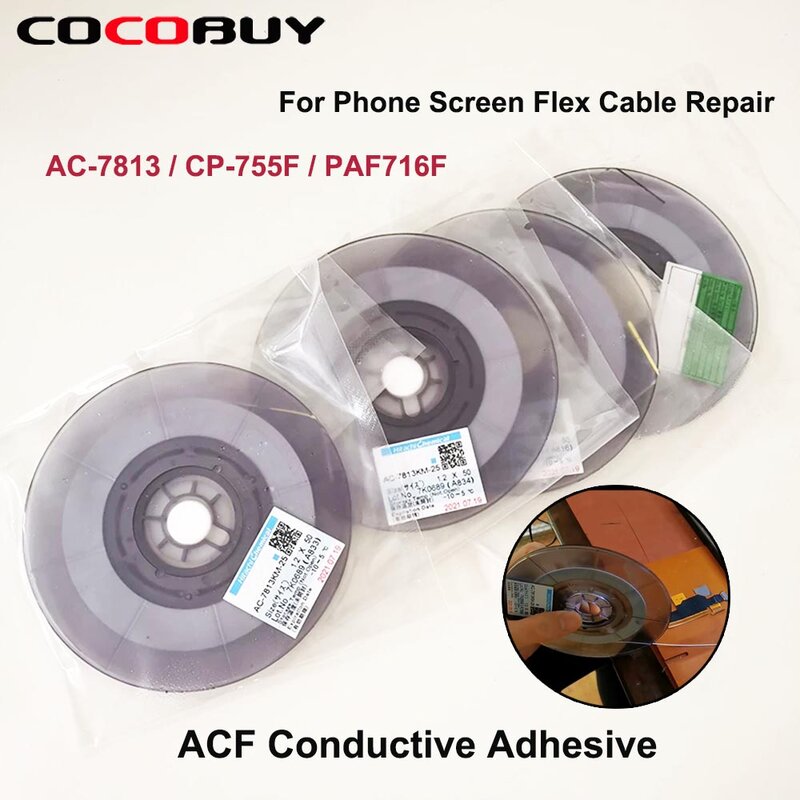 شحن مجاني ACF موصل درجة حرارة منخفضة لاصق شاشة LCD مرنة الدوائر المطبوعة ACF الشريط AC-7813KM-25 CP-755F PAF716