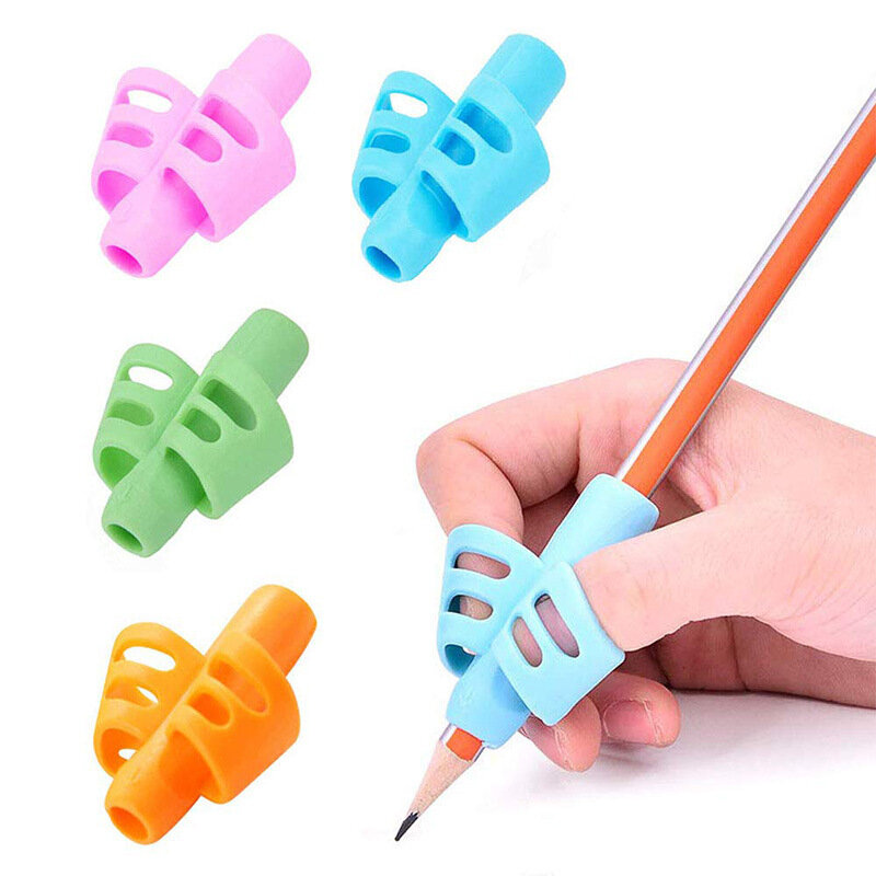 3 قطعة اثنين من الاصبع حامل قلم سيليكون ثلاثة ألوان خلط طالب القرطاسية الكتابة مصحح الوضعية غطاء قلم رصاص