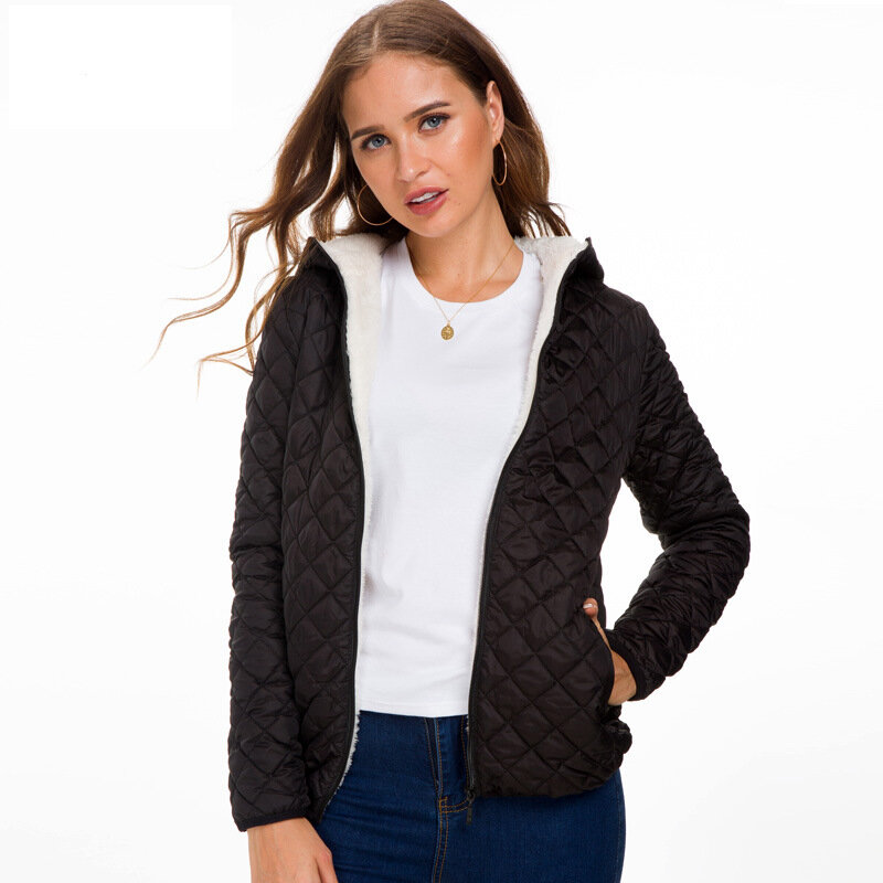 2022 Women Hooded Jacket Casual Basic Warm Velvet Lamb Parka Coat Autumn Winter New Solid Light Soft Famale Outerwear