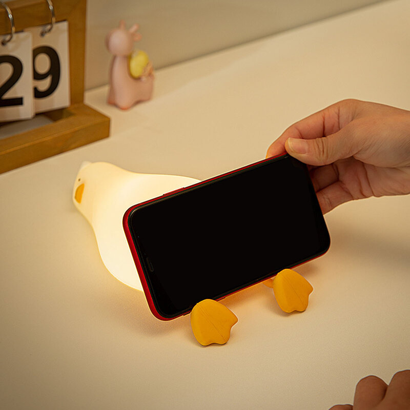 سيليكون بطة LED ليلة ضوء اللمس الاستشعار 2 ألوان عكس الضوء الموقت USB قابلة للشحن السرير جرو مصباح للأطفال طفل هدية #6
