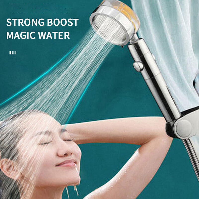 Showerhead 360 Degrees Adjustable Bathroom Turbo Shower Head Spray 3 Modes Removable Bath Sprayer Adults Curved Red #2