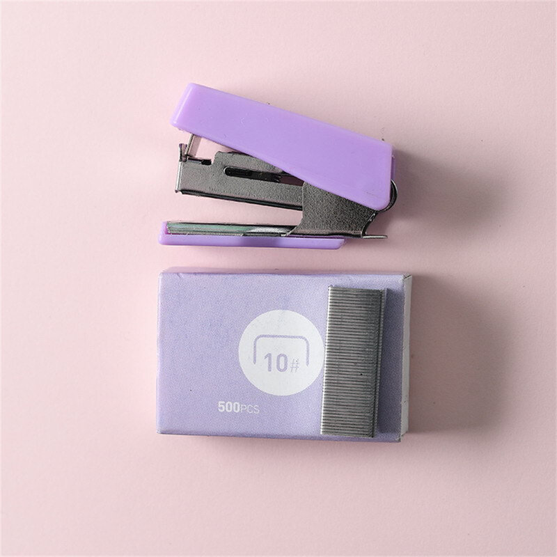 حلوى لون دباسة صغيرة المعادن دباسة مجموعة مع 500 قطعة 10 # ستابلز ملزمة أدوات Kawaii القرطاسية مكتب ملزمة لوازم