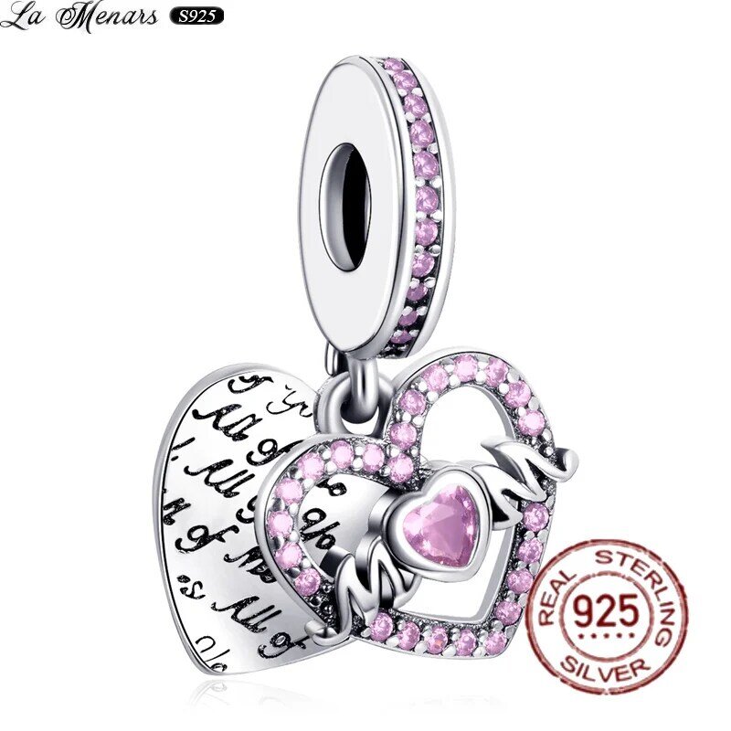 925 فضة القلب حروف الخرز أمي الأسرة صالح الأصلي باندورا Charms أساور النساء DIY بها بنفسك مجوهرات