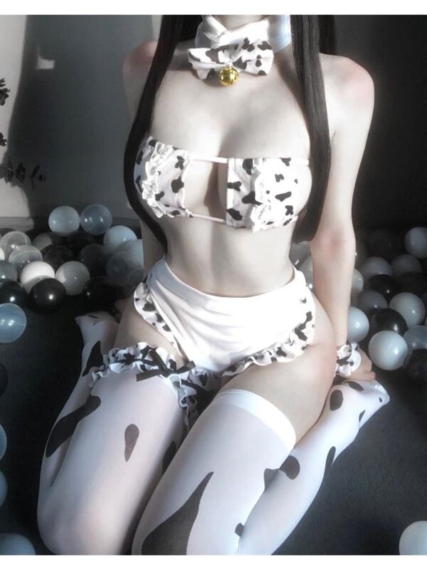 ملابس داخلية يابانية أنيمي خادمة كأس مربع صدرية صغيرة g-سلسلة المئزر عقال جوارب بيكيني المرأة المثيرة حليب البقر تأثيري حلي L8