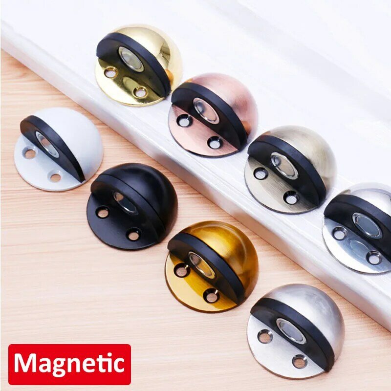 1Set Stainless Steel Magnetic Door Stopper Punch-free Strong Suction Semi-circle Anti-collision Wall Doors Touch Stops