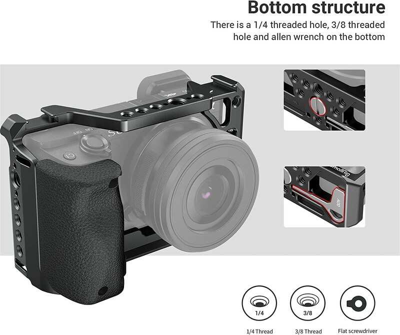 كاميرا صغيرة DSLR Sony A6400 قفص مع مقبض مقبض من السيليكون لسوني A6100 A6300 A6400 قفص كاميرا تلاعب حذاء بارد 3164