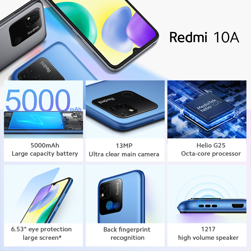 الأصلي شاومي Redmi 9A/10A البرامج الثابتة العالمية الهاتف الذكي 4GB + 64GB/128GB مقفلة شاومي الهاتف الذكي الحرة حافظة زجاجية فيلم الخلوية