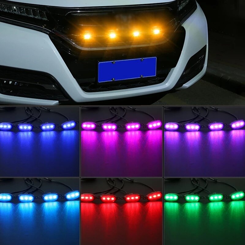 3/4/5/6 في 1 LED سيارة 12 فولت ضوء المحيطة أضواء الجبهة مصبغة سيارة منتصف الشبكة مصباح إشارة وضع متعدد الألوان قابل للتعديل العالمي