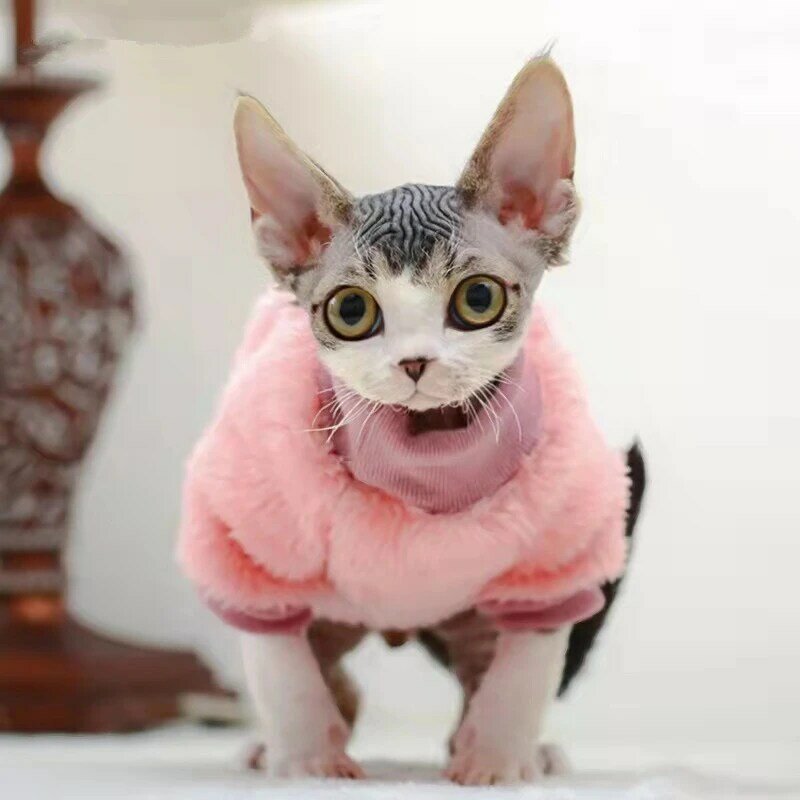 Pet Clothes Sphinx Pullover Autumn Winter Keep Warm Coat Wool Vest Hairless Cat Pure Color Sweater Fashionable Comfortable Cute