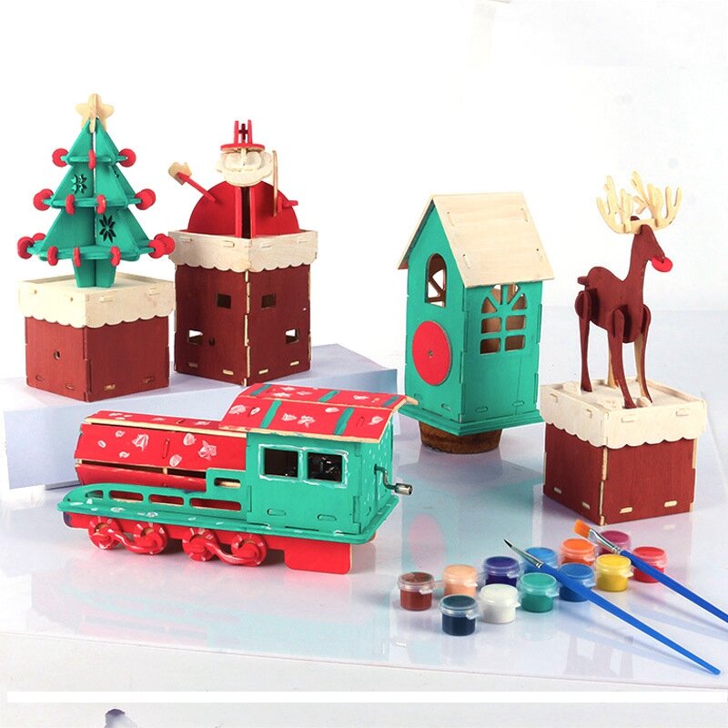 صندوق موسيقى خشبي للأطفال ، زخرفة الحرف الفنية ، DIY بها بنفسك لعبة ، زينة المنزل عيد الميلاد ، هدية