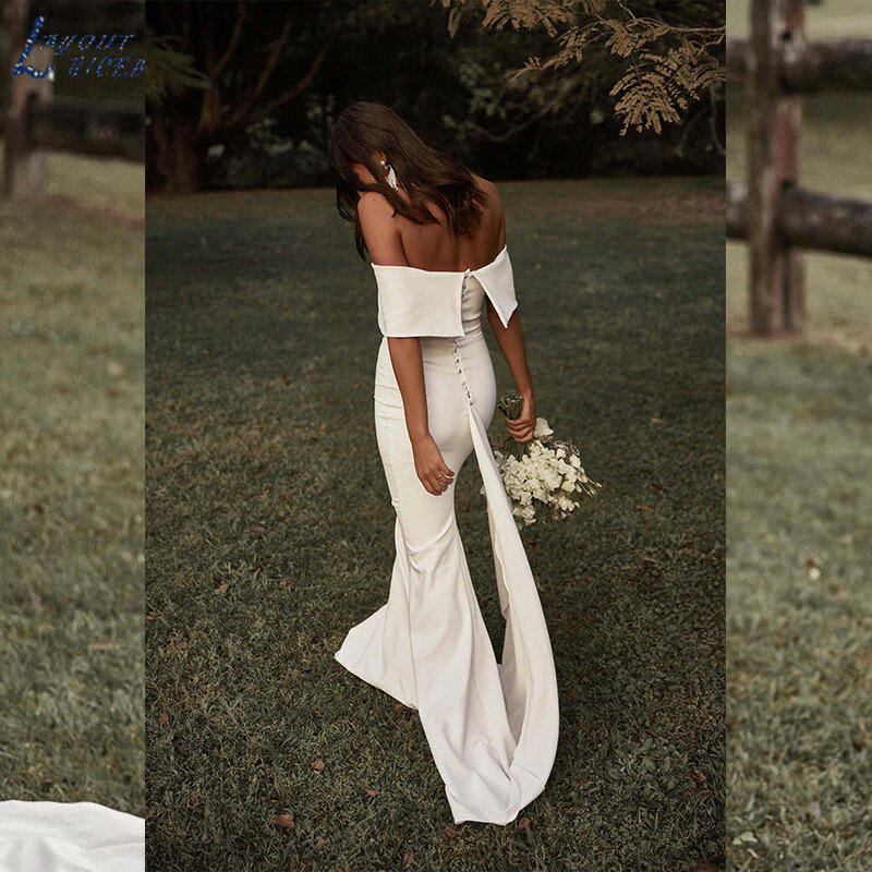 فستان زفاف من الساتان الناعم برقبة قارب حورية البحر فستان عروس بدون ظهر بتصميم أنيق من NICEB