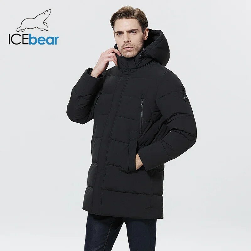 ICEbear 2023 جديد الشتاء الرجال سترة منتصف طول المألوف مقنعين القطن معطف الملابس رشاقته الدافئة ماركة سترة MWD22805I #2