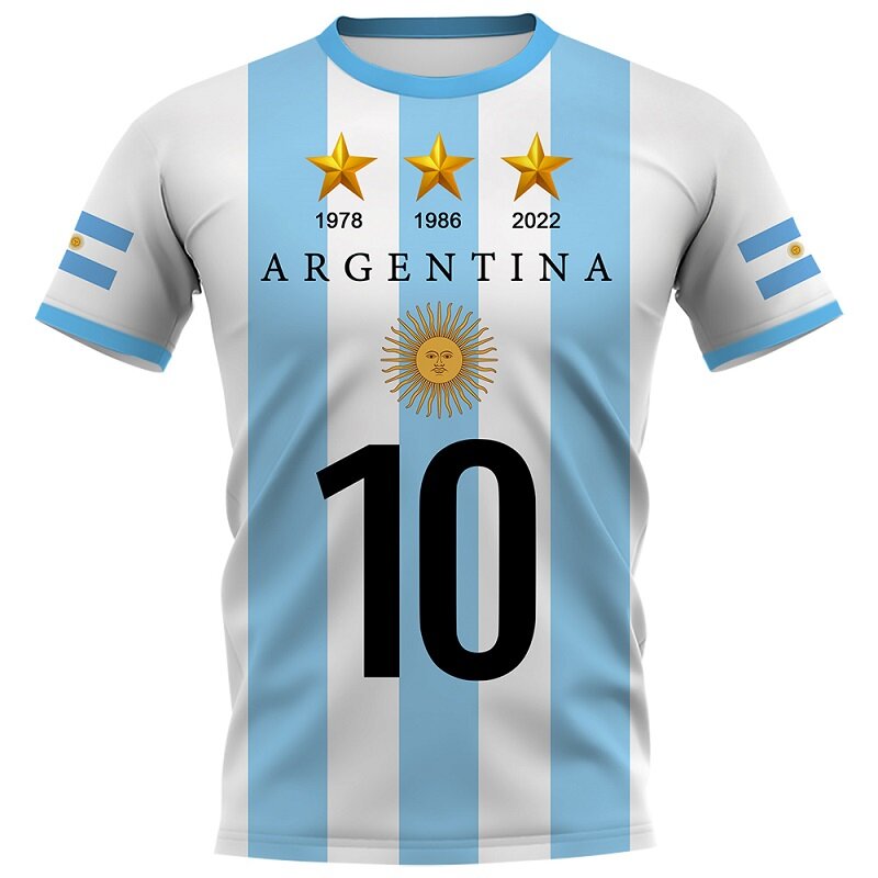 جديد الأرجنتين قميص 2022 ثلاثة نجوم شعار مروحة تذكارية قصيرة الأكمام Harajuku الساخن الرجال تي شيرت ثلاثية الأبعاد الطباعة الكلاسيكية تيز