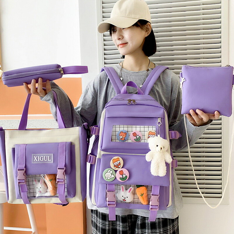 Backpack 4 Piece Set High School Backpack Bags For Teenage Girl 2022 Canvas Fashion Travel Women Bookbags Teen Student Schoolbag