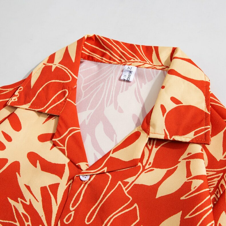 2023 هاواي قميص الرجال موضة الشارع الشهير هندسية مطبوعة بلوزة واحدة الصدر الشاطئ قصيرة الأكمام ملابس رجالي عطلة