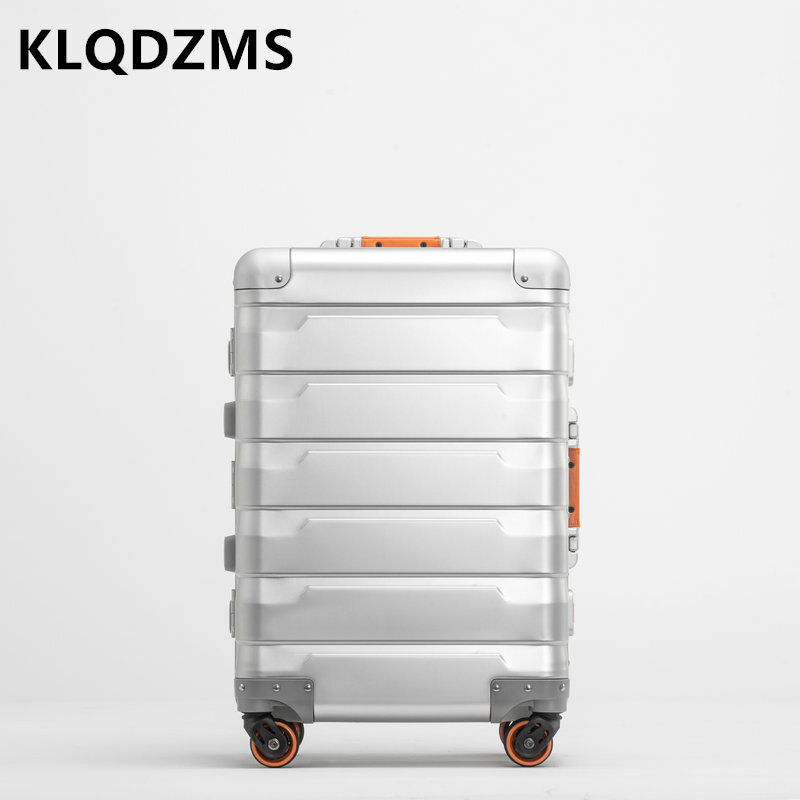 KLQDZMS عالية الجودة هارد شل كامل سبائك المغنيسيوم الألومنيوم الإطار عربة حقيبة الأعمال كتم العالمي الصعود الأمتعة