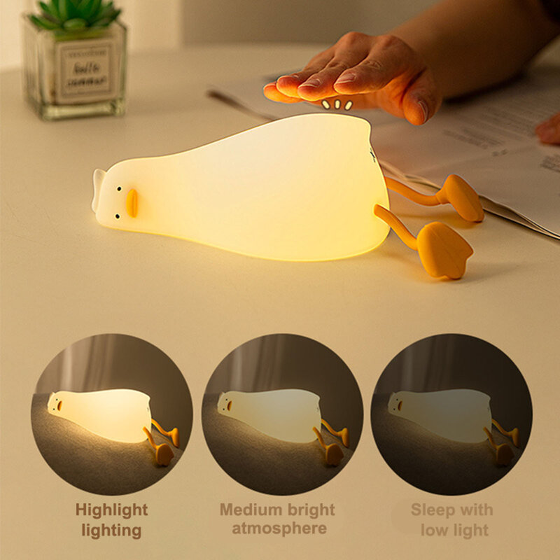 سيليكون بطة LED ليلة ضوء اللمس الاستشعار 2 ألوان عكس الضوء الموقت USB قابلة للشحن السرير جرو مصباح للأطفال طفل هدية
