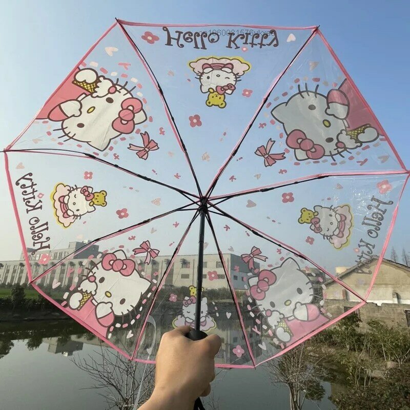 سانريو مرحبا كيتي Kuromi Kawaii مظلة Y2k سينامورول طباعة ثلاثة للطي مقلوب 8 الأضلاع مظلة أوتوماتيكية شفافة