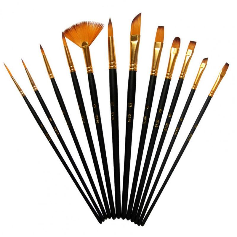 Lightweight 12Pcs/Set Useful Professional Painting Drawing Brush Pens Art Tool Wooden Handle Paint Brushes Reusable   for Gift #5