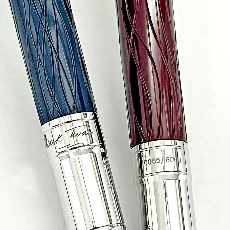قلم حبر جاف MSS كبير للكاتب علامة Twain MB بكرة دوارة أسود أزرق خمري أحمر راتنج محفور مع رقم تسلسلي 0068/8000