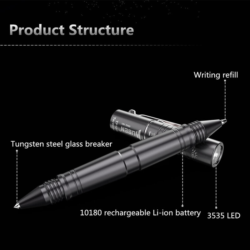 TP10-G قلم تخطيطي للدفاع عن النفس ، قابلة للشحن إضاءة مقاومة للماء مصباح يدوي ، مطرقة كسر النافذة ، قلم حبر جاف أداة EDC