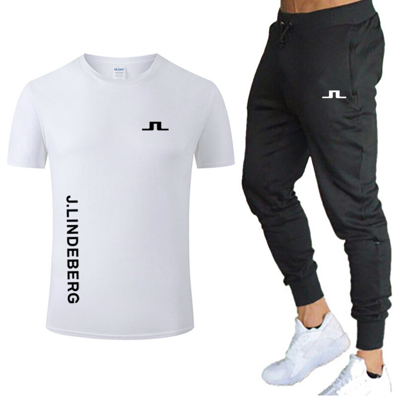 Conjunto de camiseta de verano para hombre,Polo de Golf para hombre, ropa deportiva para correr, traje J Lindeberg de dos piezas