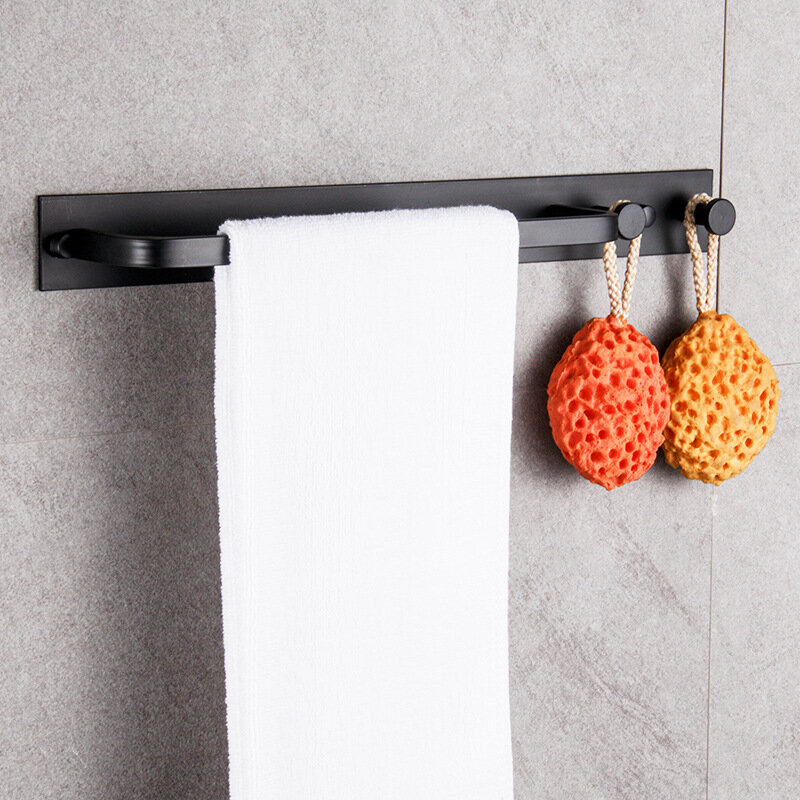 Punch-free Towel Rack Clothes Holder Bathroom Wall Mount Shelf with Coat Hooks #2