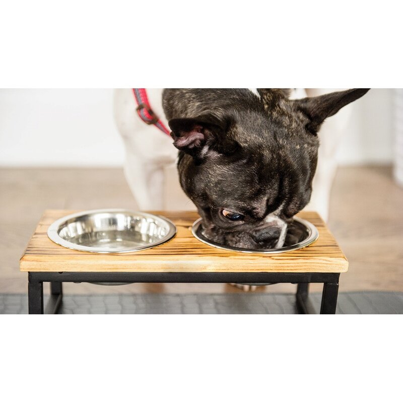 الكلاب مزدوجة Bowls خشبية الفولاذ المقاوم للصدأ الحيوانات الأليفة طبق تقديم الطعام وعاء كبير كبير الكلب مرتفعة الغذاء مغذيات المياه القط الجد...
