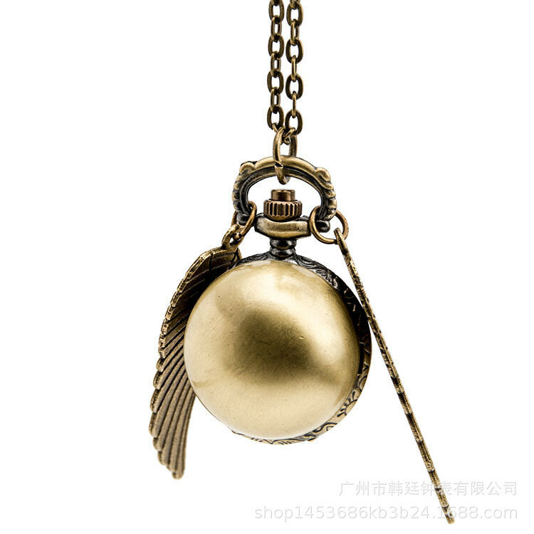 ريترو برونزية Snitch الكرة على شكل ساعة جيب كوارتز موضة سترة أجنحة الملاك مع فوب سلسلة هدايا للرجال النساء الاطفال CF1122