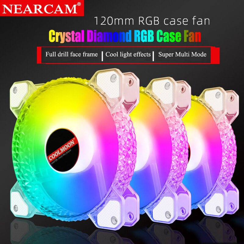 NEARCAM الكريستال الماس RGB مروحة 12 سنتيمتر صامتة الماس فتحة الكمبيوتر سيمفونية ARGB اللوحة متزامن الهيكل مروحة