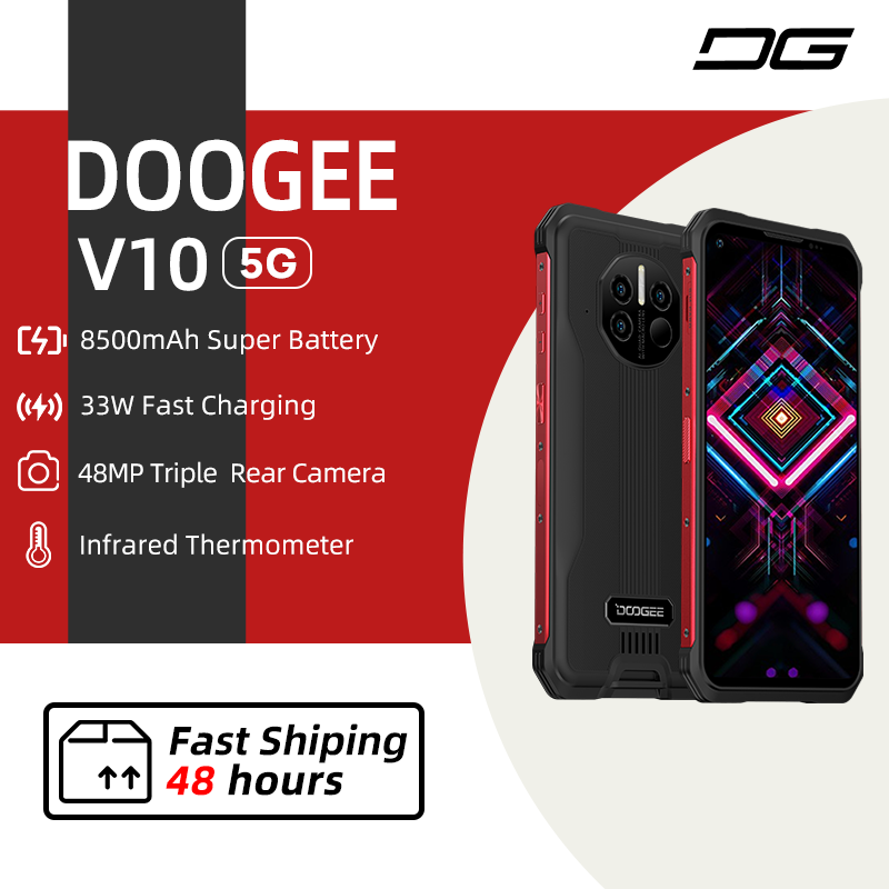 DOOGEE V10 النسخة العالمية 5G جوّال المهامّ الوعرة 8500mAh بطارية 48MP كاميرا خلفية الأبعاد 700 33 واط شحن سريع الهاتف الذكي NFC