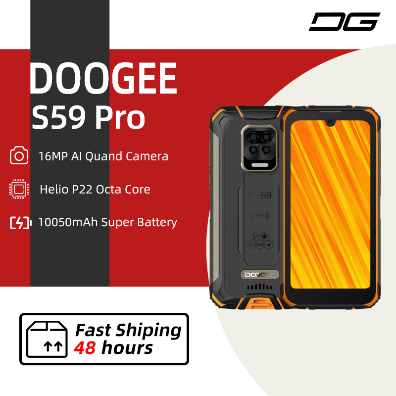DOOGEE S59 Pro هاتف ذكي 10050mAh بطارية فائقة IP68/IP69K 4 + 128GB NFC هاتف ذكي قوي 2 واط صوت عال سماعات الهاتف الخلوي
