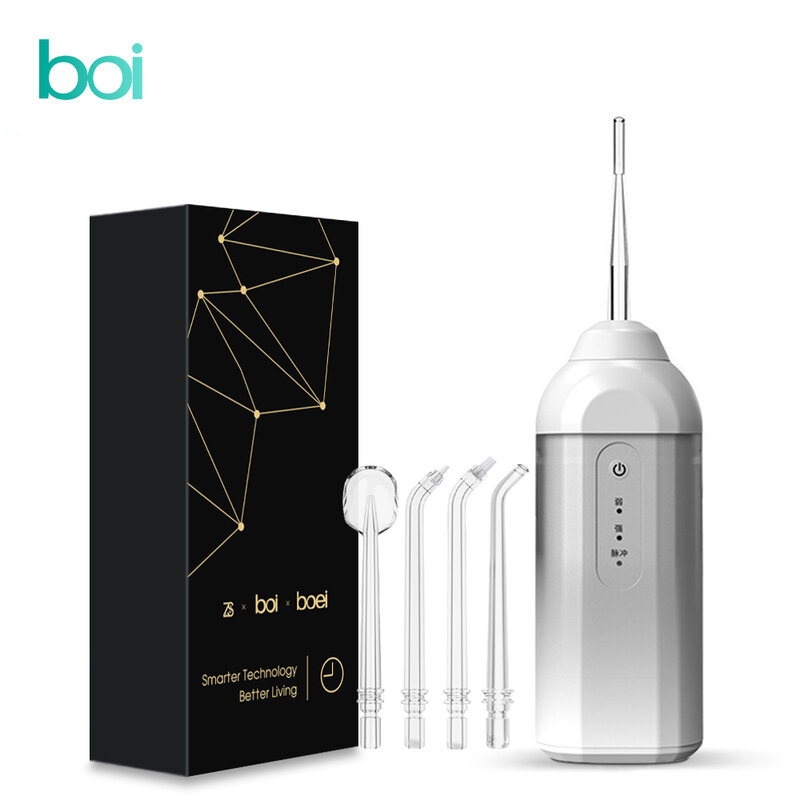 [Boi] جهاز تنظيف الأسنان بالماء عن طريق الفم قابل للطي صغير ذكي قابل للسحب جهاز تنظيف الأسنان بالماء 4 فوهات 200 مللي منظف أسنان