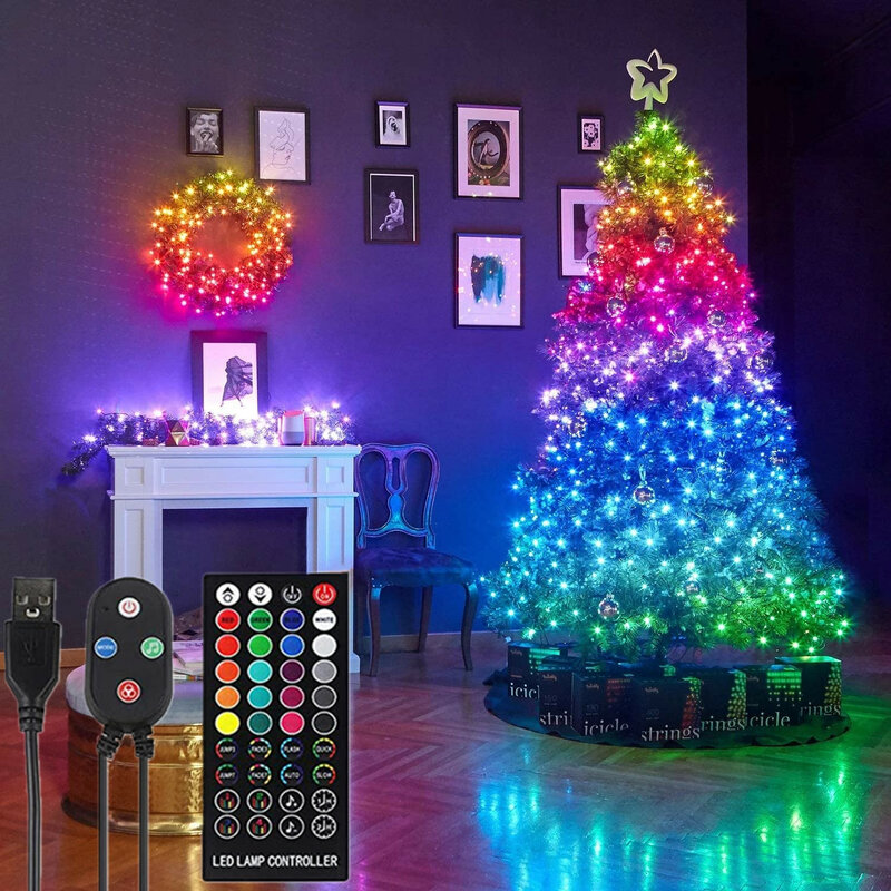 أضواء سلسلة LED ذكية تطبيق بلوتوث التحكم الذكي ضوء عيد الميلاد الجنية جارلاند مزامنة 20 متر ديكور المنزل عطلة الإضاءة