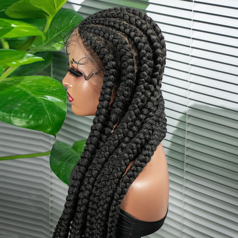 Full Head Lace Braided Wigs 36" Long Cornrow Box Braids Wig With Baby Hair For Black Women Synthetic Wigs Daily Hair