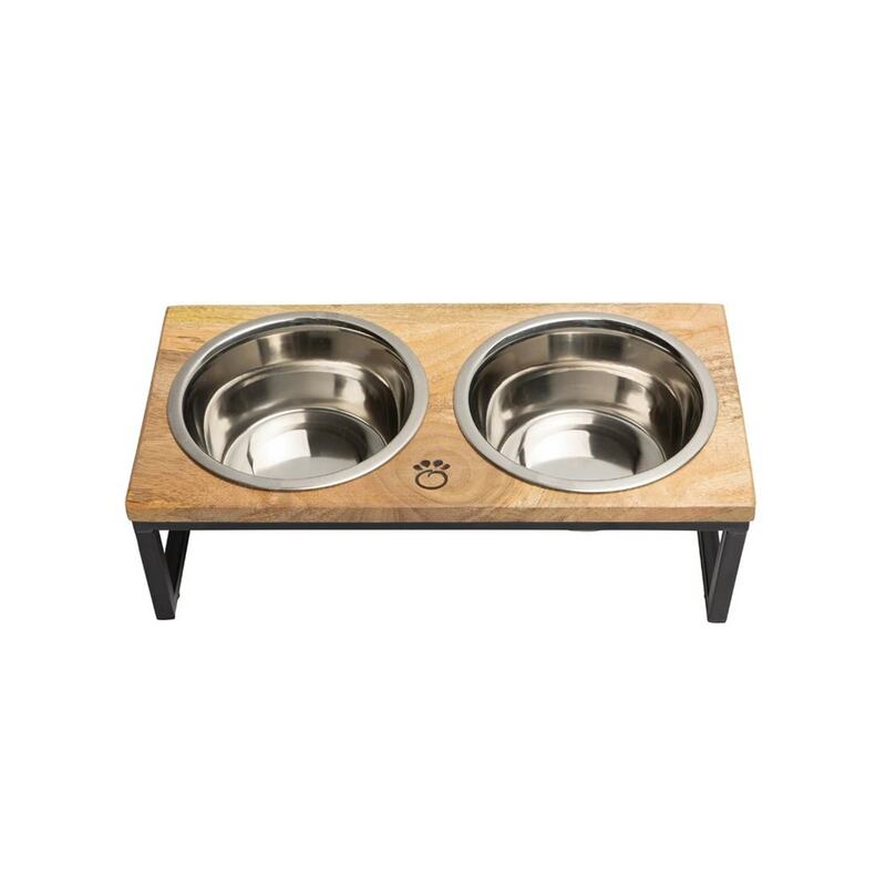 الكلاب مزدوجة Bowls خشبية الفولاذ المقاوم للصدأ الحيوانات الأليفة طبق تقديم الطعام وعاء كبير كبير الكلب مرتفعة الغذاء مغذيات المياه القط الجد... #1
