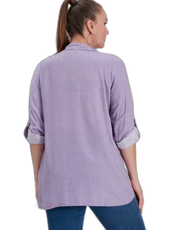Women's New Season Latest Trend Large Size Handles Adjustable Viscose Fabric Lilac Shirt