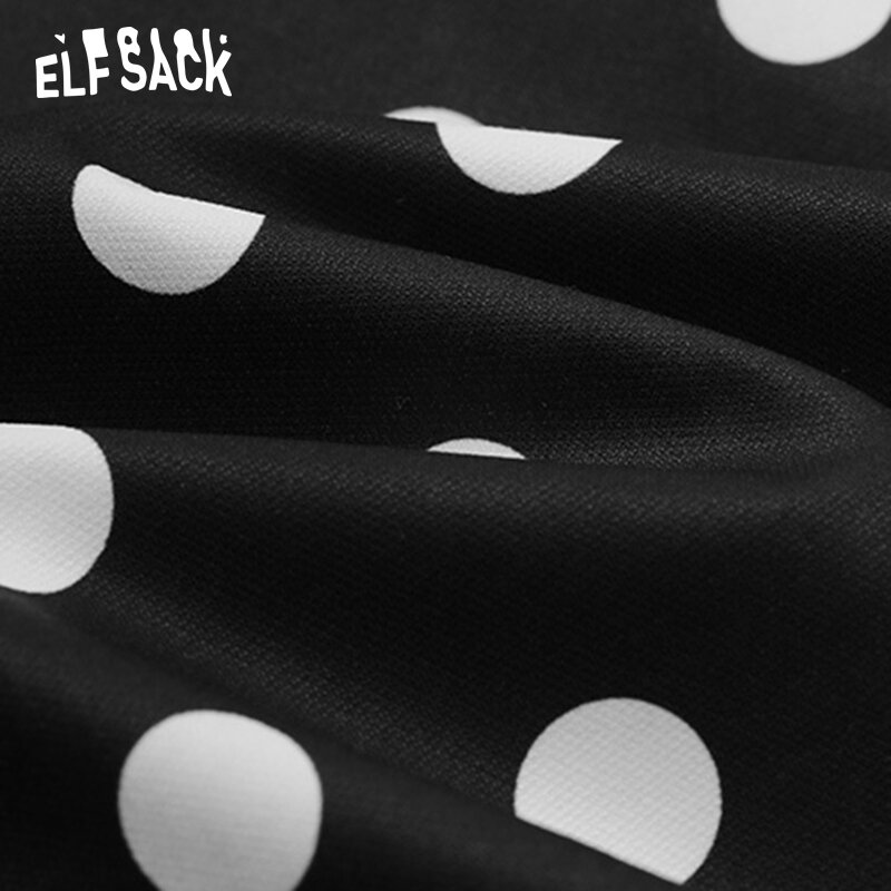 ELFSACK الأسود الفرنسية ساحة الرقبة البولكا نقطة فستان المرأة 2022 الصيف عالية الخصر فستان التخسيس عالية الخصر السيدات اليومية