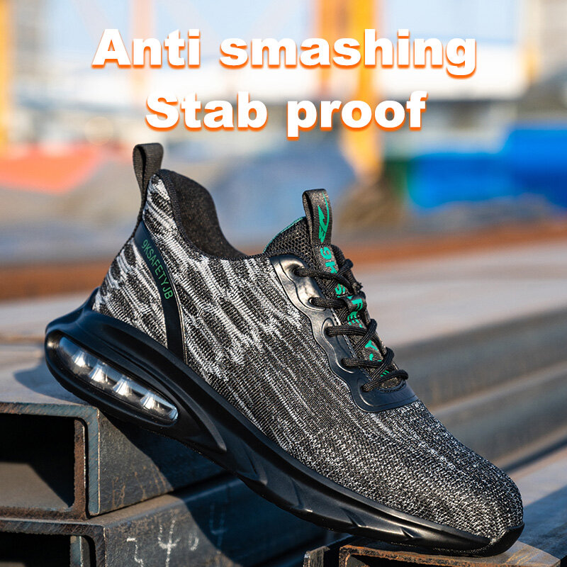 وسادة هوائية الرجال أحذية عمل سلامة حذاء من الجلد للرجال تنفس خفيفة الوزن أحذية العمل الذكور الصلب تو الأمن أحذية رياضية 2022